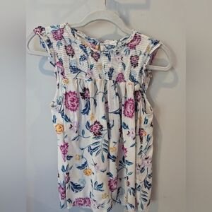 Old Navy White Floral Smocked Tank Top - Pink, Blue, Yellow